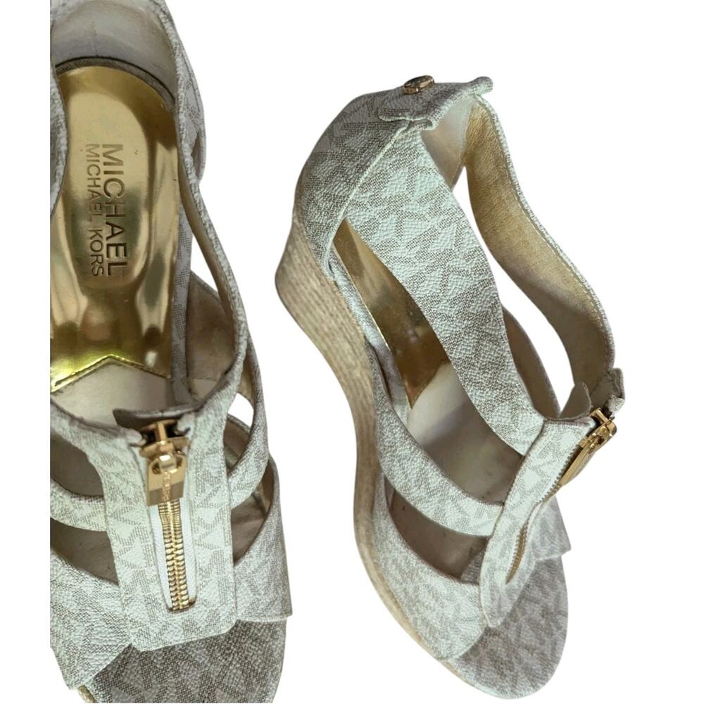 Michael Kors Vanilla Damita Logo MK Signature Wedge Sandals Women 7.5 Shoes - Picture 4 of 11